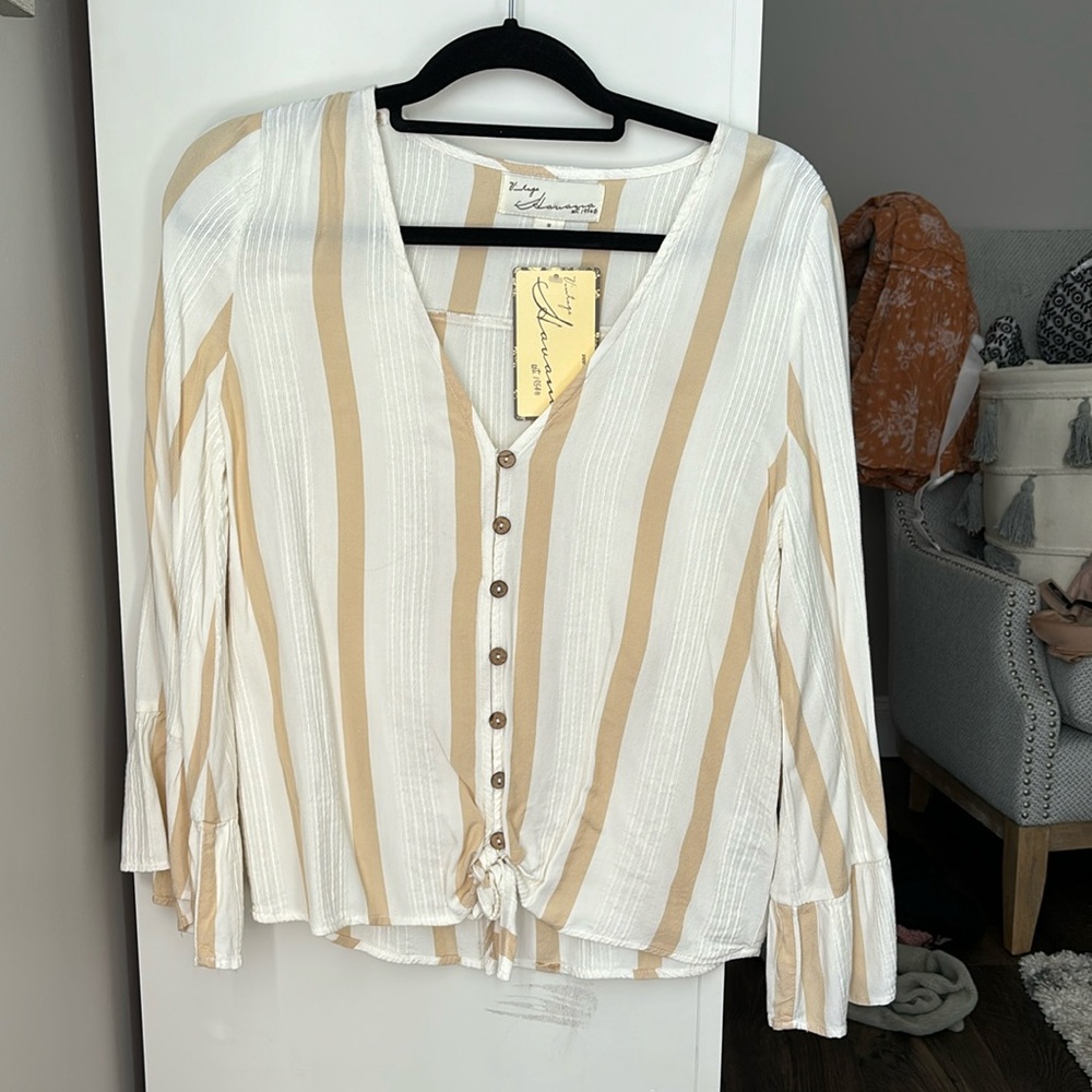 Women’s Tan and Cream Bohemian Shirt - Size S